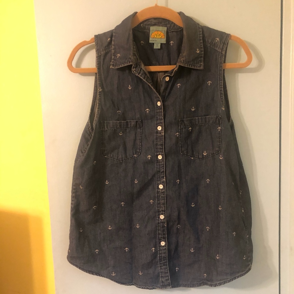 C&C California Anchor Button-Up Chambray Top - image 1